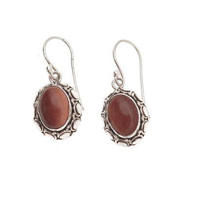 Suarti Bali 925 Sterling Silver Vintage Real Goldstone Dangle Earrings