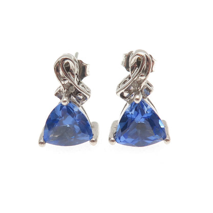 925 Sterling Silver Real Diamond & Tanzanite Drop Earrings