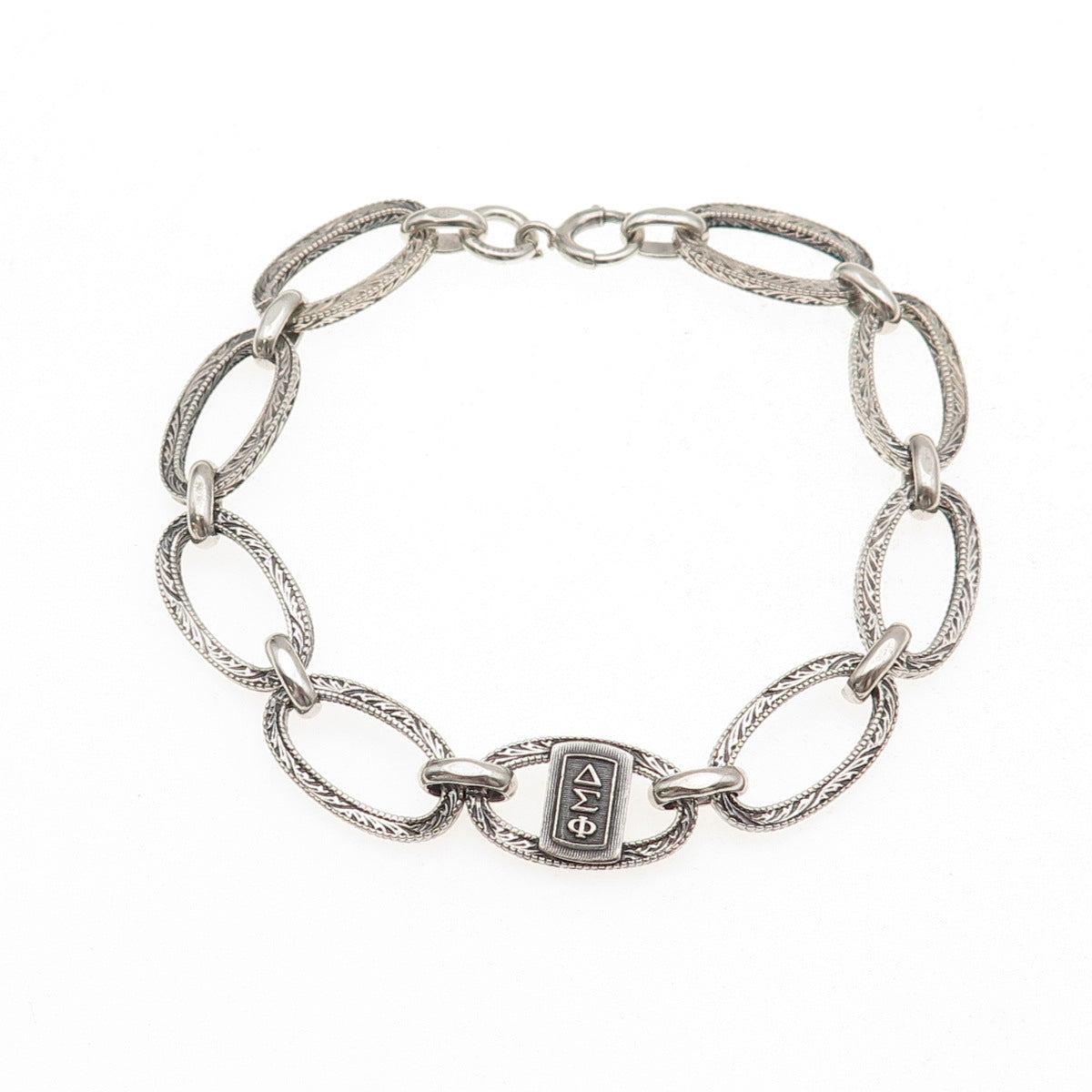 925 Sterling Silver Antique Art Deco Delta Epsilon Phi Sorority Bracelet 7.25"