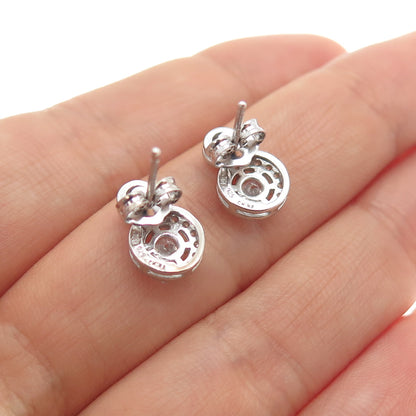 925 Sterling Silver Round-Cut C Z Snowman Stud Earrings