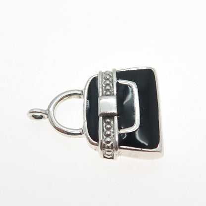 925 Sterling Silver Vintage Enamel Ladies Purse Charm Pendant