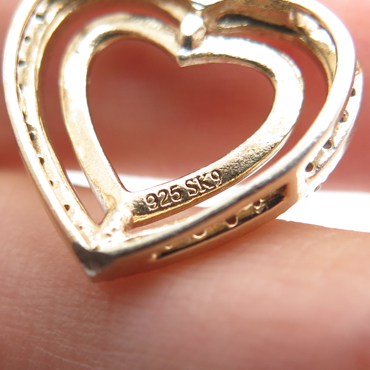 SK9 Allure Gems 925 Sterling Gold Plated Real Diamond Heart Mini Slide Pendant