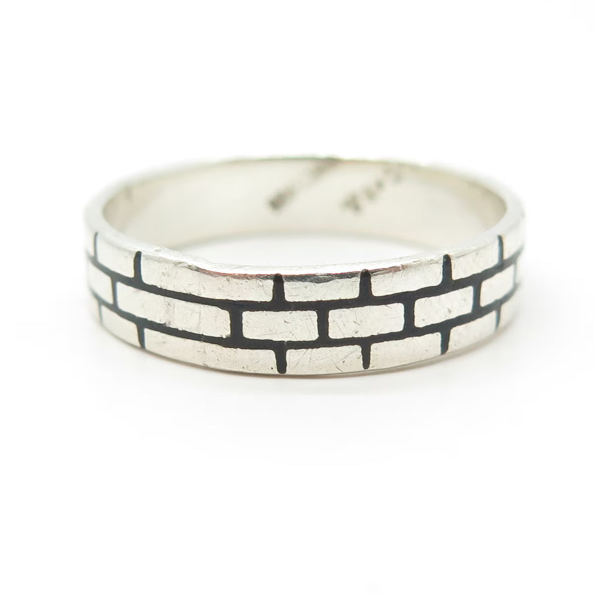 925 Sterling Silver Vintage Mexico Brick Wall Band Ring Size 13.25
