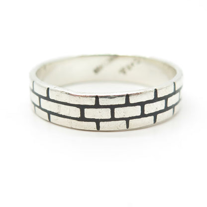 925 Sterling Silver Vintage Mexico Brick Wall Band Ring Size 13.25
