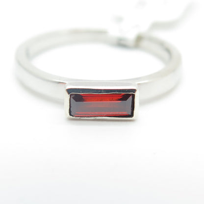 925 Sterling Silver Baguette-Cut Shaped Red C Z Ring Size 7.75