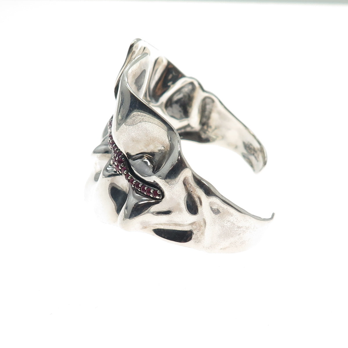 HAGIT GORALI Sterling Silver Vintage Ruby Modernist Adjustable Bracelet 6.75"