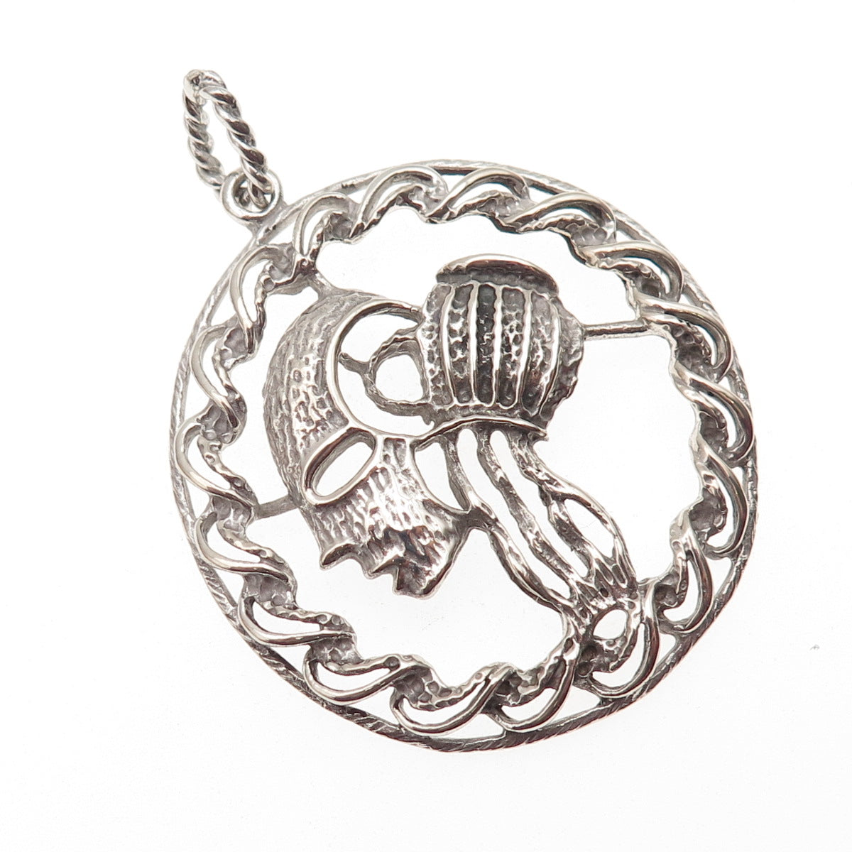 925 Sterling Silver Vintage Aquarius Zodiac Sign Oxidized Charm Pendant