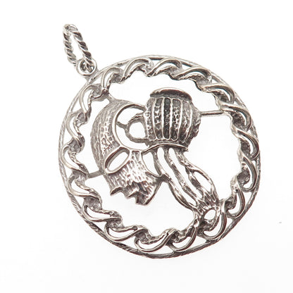925 Sterling Silver Vintage Aquarius Zodiac Sign Oxidized Charm Pendant