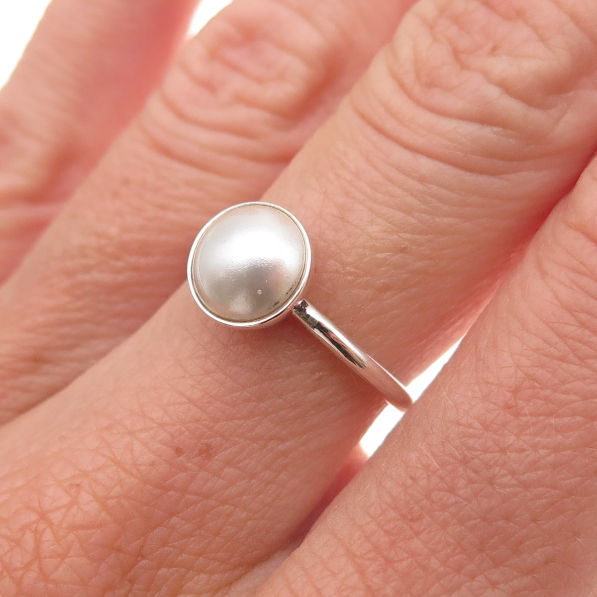 Pandora 925 Sterling Silver Faux Pearl Droplet Ring Size 6