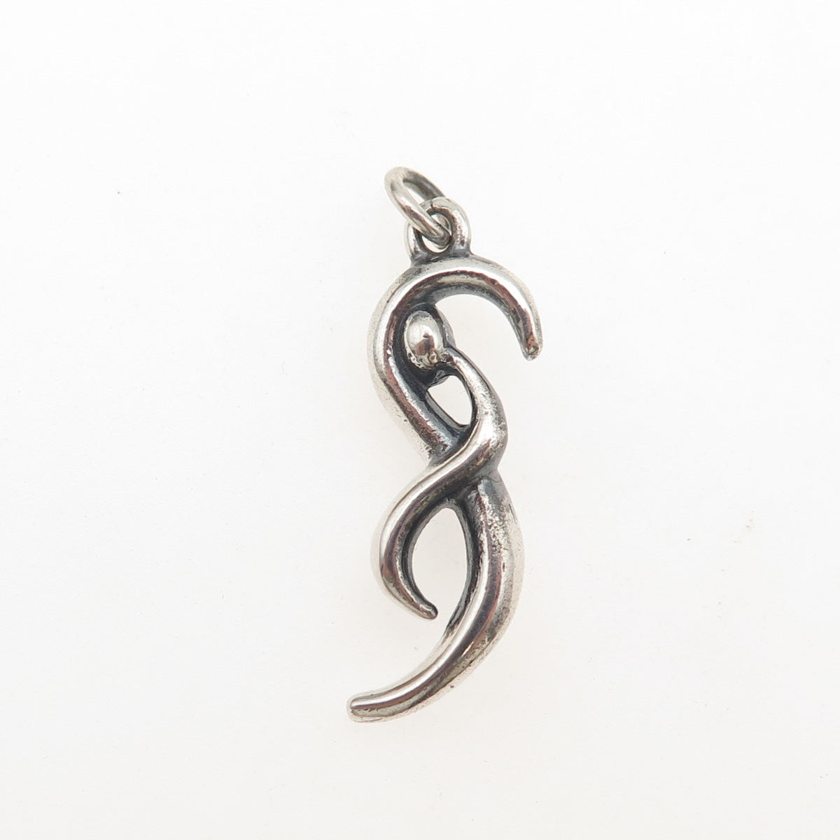 925 Sterling Silver Vintage Modernist Infinity Human Oxidized Charm Pendant