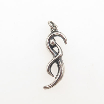 925 Sterling Silver Vintage Modernist Infinity Human Oxidized Charm Pendant