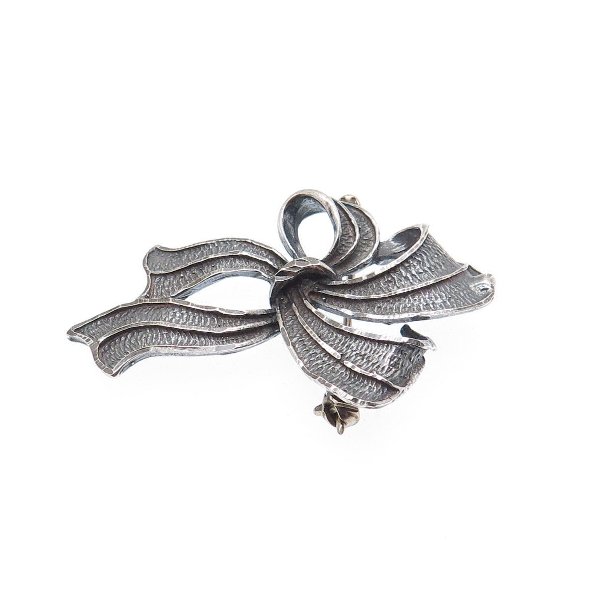 925 Sterling Silver Vintage Mexico Ribbon Bow Oxidized Pin Brooch