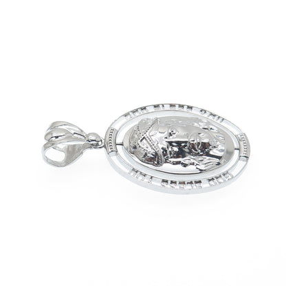 925 Sterling Silver St. Mary & Jesus God Bless You Double Sided Pendant