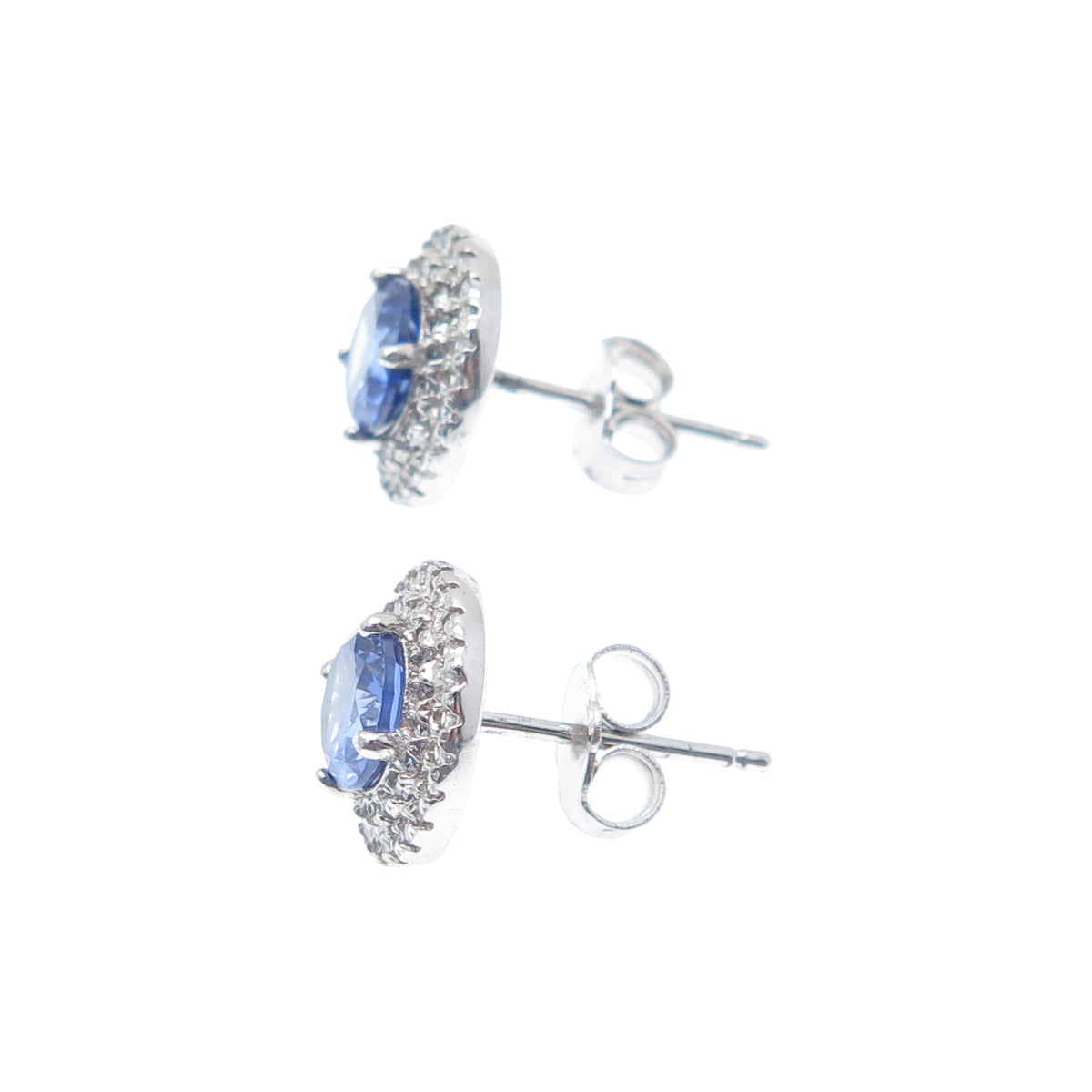 925 Sterling Silver Round-Cut Blue & White C Z Stud Earrings