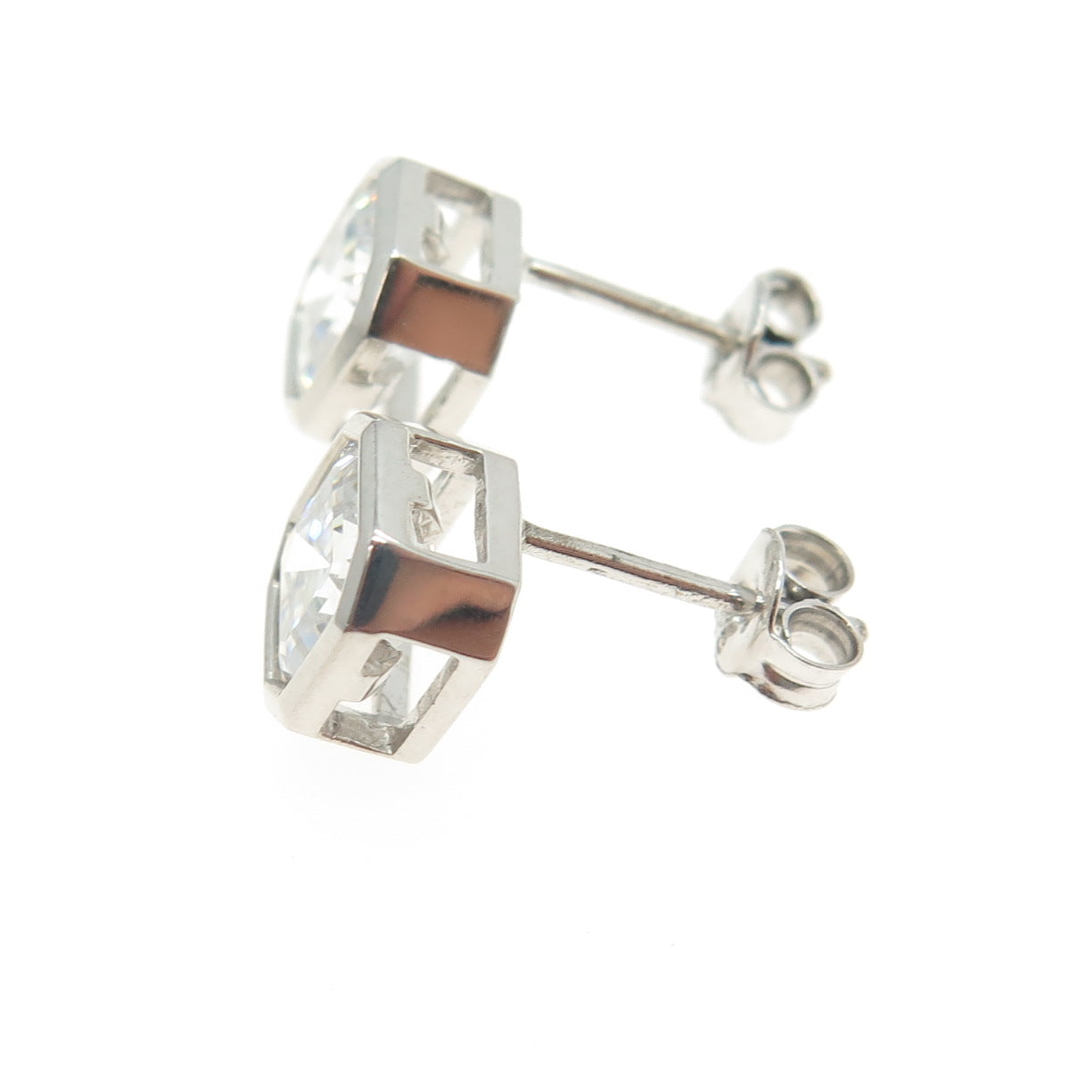 925 Sterling Silver Cushion-Cut Shaped C Z Stud Earrings