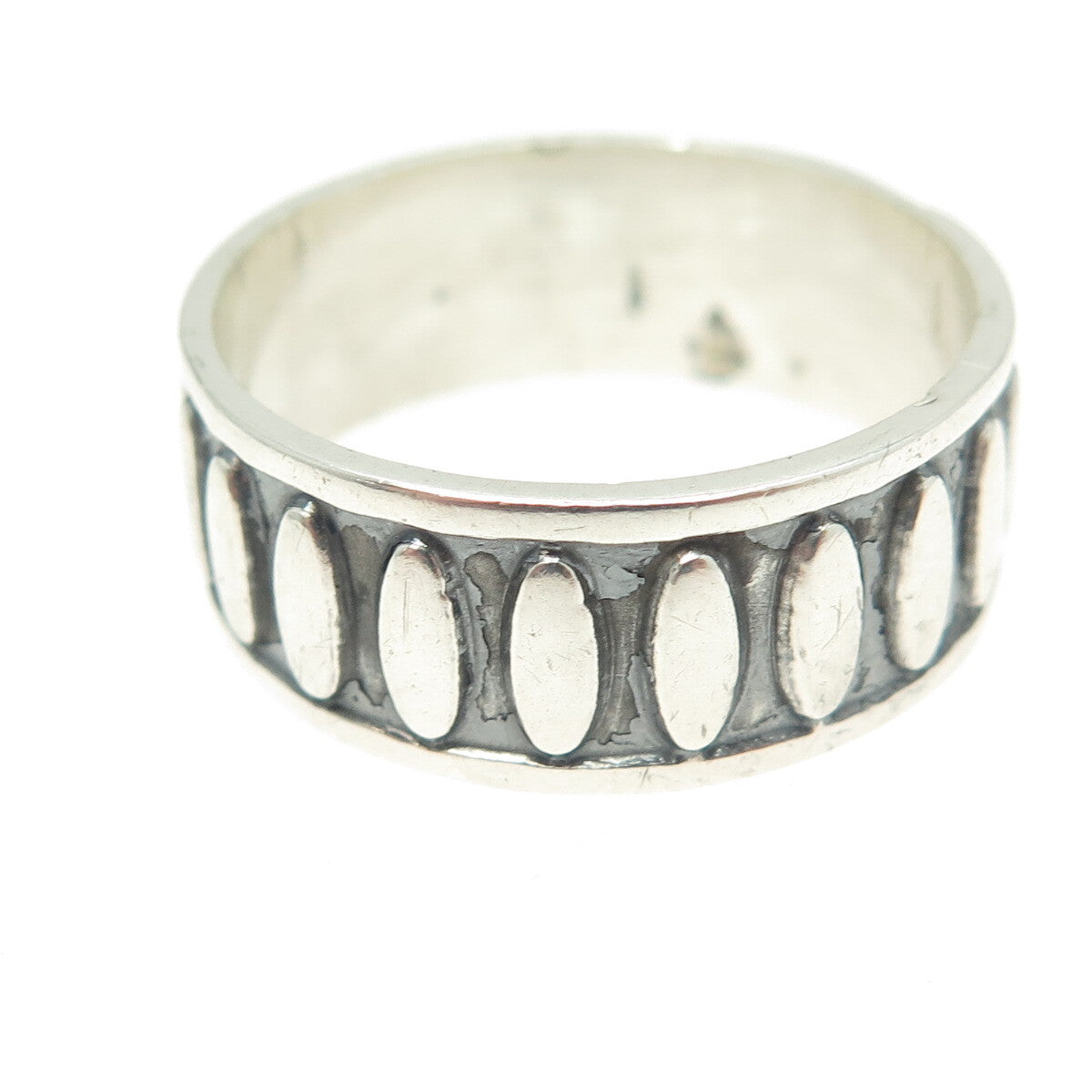 925 Sterling Silver Vintage Mexico Oval All Around Band Ring Size 12.5