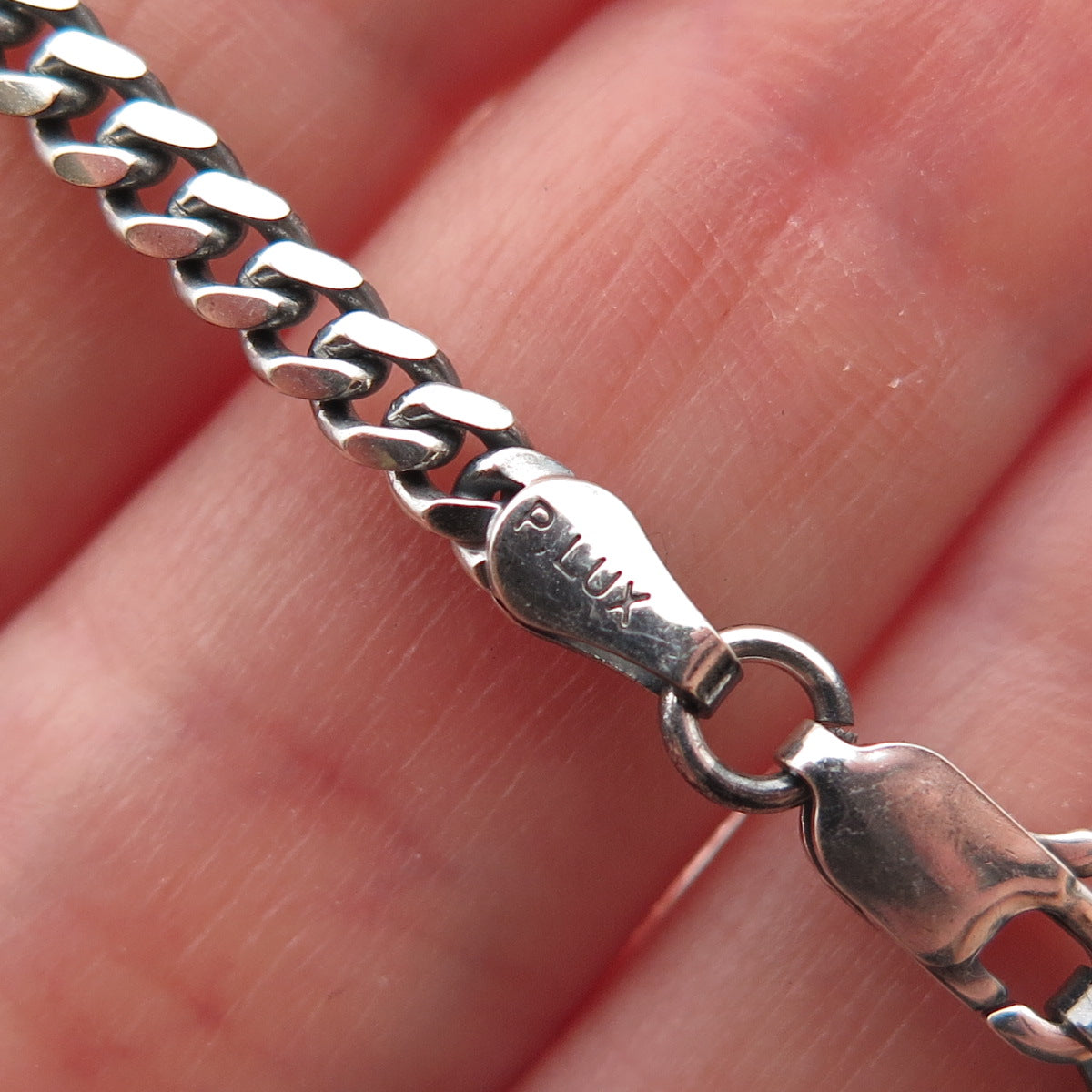 P. Lux 925 Sterling Silver Vintage Italy Cuban Chain Necklace 18"