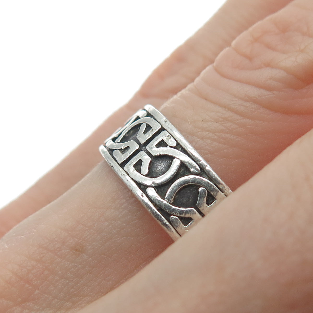 WALDECK JOHNSON 925 Sterling Silver Vintage Celtic Knot Oxidized Ring Size 11.25
