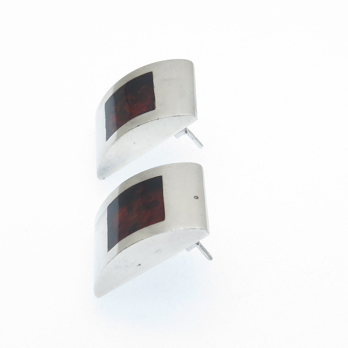 925 Sterling Silver Vintage Real Amber Modernist Earrings