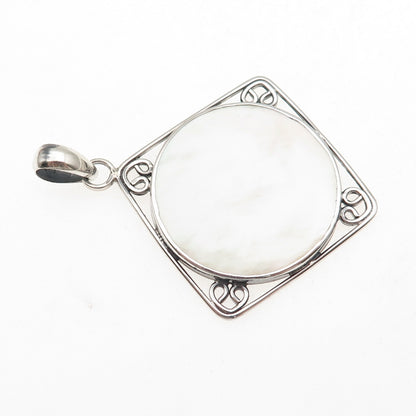 925 Sterling Silver Vintage Real MOP Modernist Heart Square Charm Pendant