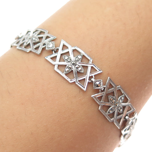 925 Sterling Silver Antique Art Deco Marcasite Bracelet 6.75" (missing lock)