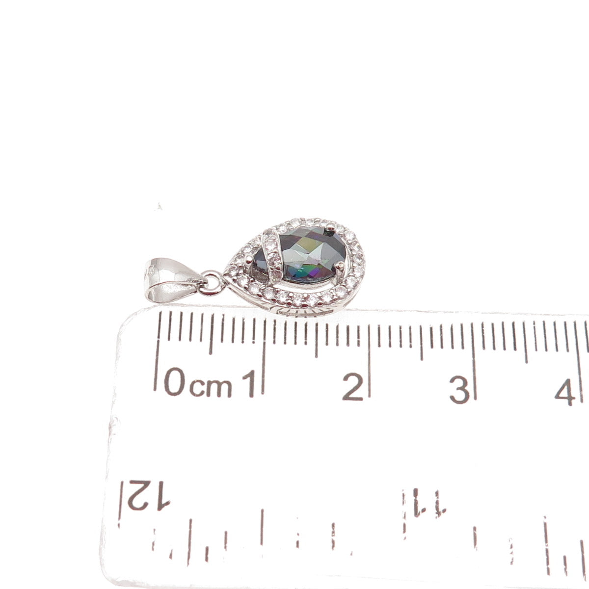 925 Sterling Silver Real Mystic Quartz & C Z Teardrop Mini Charm Pendant