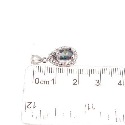 925 Sterling Silver Real Mystic Quartz & C Z Teardrop Mini Charm Pendant