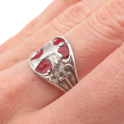 Creed Sterling Silver Antique Art Deco Enamel Holy Spirit Adjustable Ring Size 9