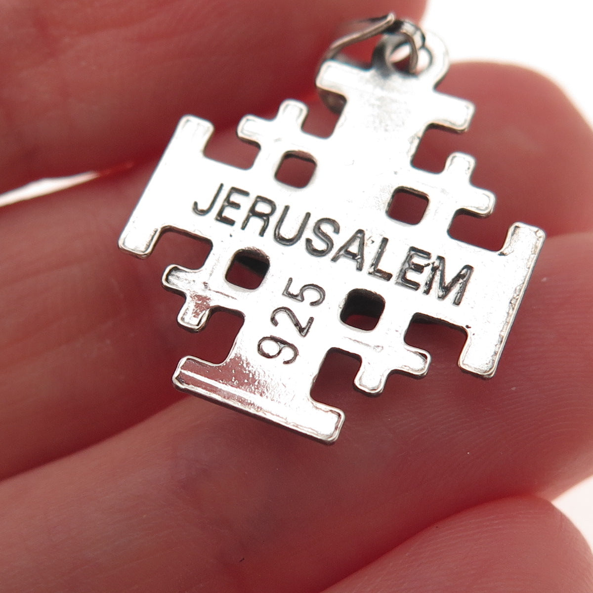 925 Sterling Silver Vintage Jerusalem Cross Oxidized Charm Pendant
