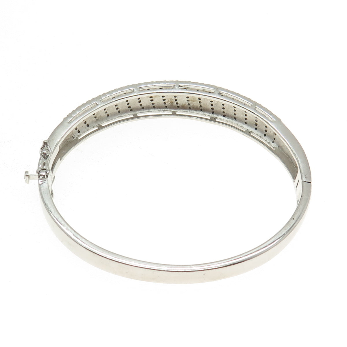 925 Sterling Silver Round-Cut C Z Bangle Bracelet 6.75"