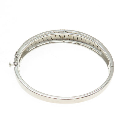 925 Sterling Silver Round-Cut C Z Bangle Bracelet 6.75"