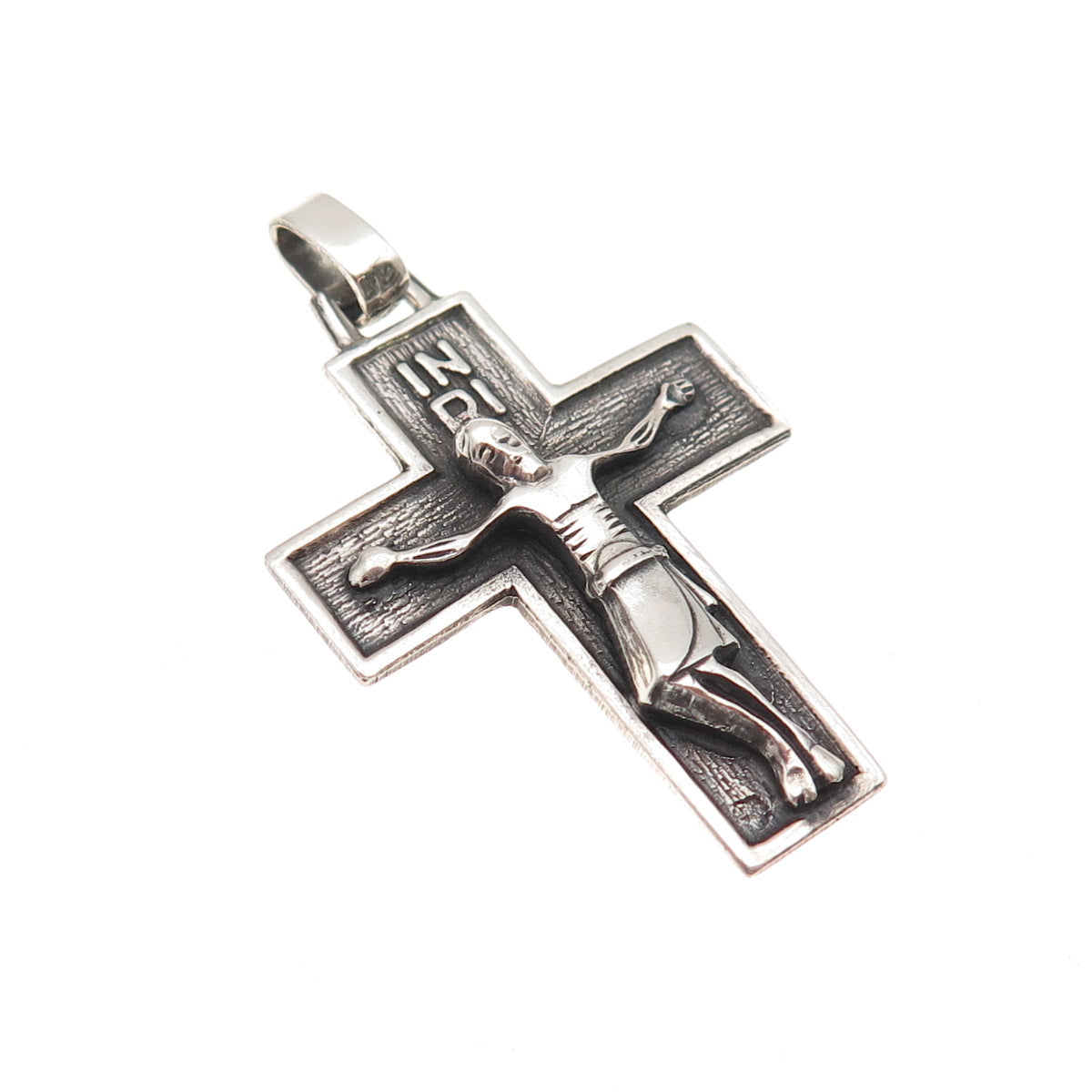 925 Sterling Silver Vintage Crucifix Cross Religious Oxidized Charm Pendant