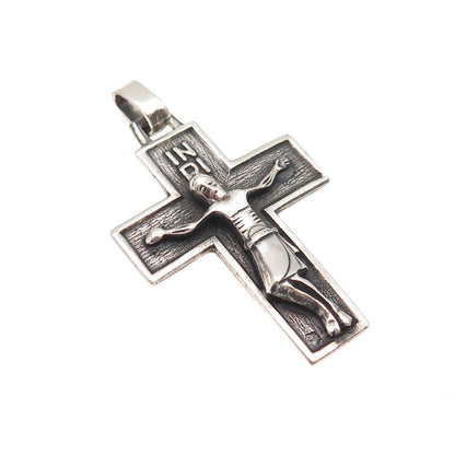925 Sterling Silver Vintage Crucifix Cross Religious Oxidized Charm Pendant