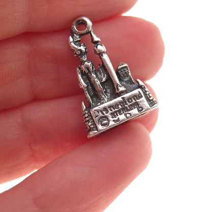 Disney 925 Sterling Silver Vintage Cinderella Castle Oxidized 3D Charm Pendant