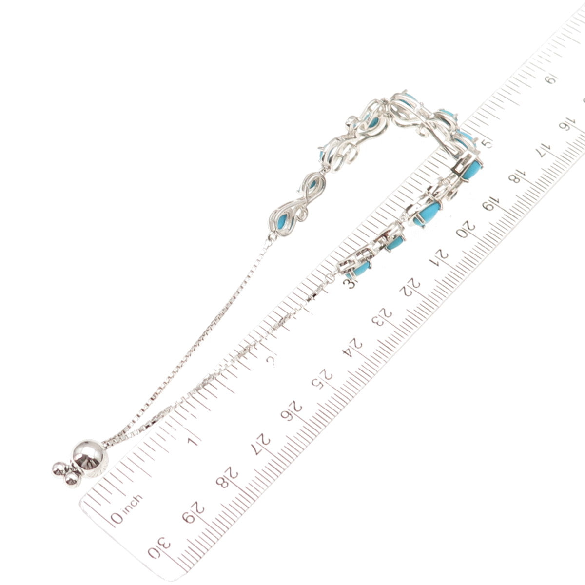 925 Sterling Silver Real Turquoise & Apatite Adjustable Box Link Bracelet 7-9"