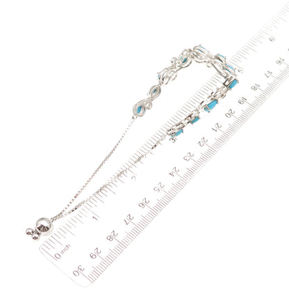 925 Sterling Silver Real Turquoise & Apatite Adjustable Box Link Bracelet 7-9"