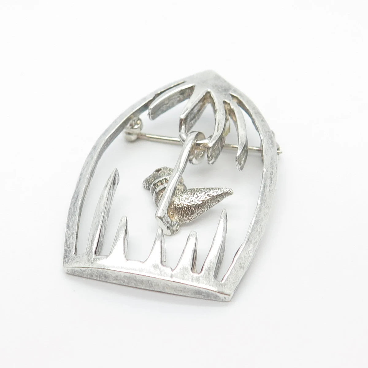 925 Sterling Silver Vintage Mexico Bird In A Cage Pin Brooch