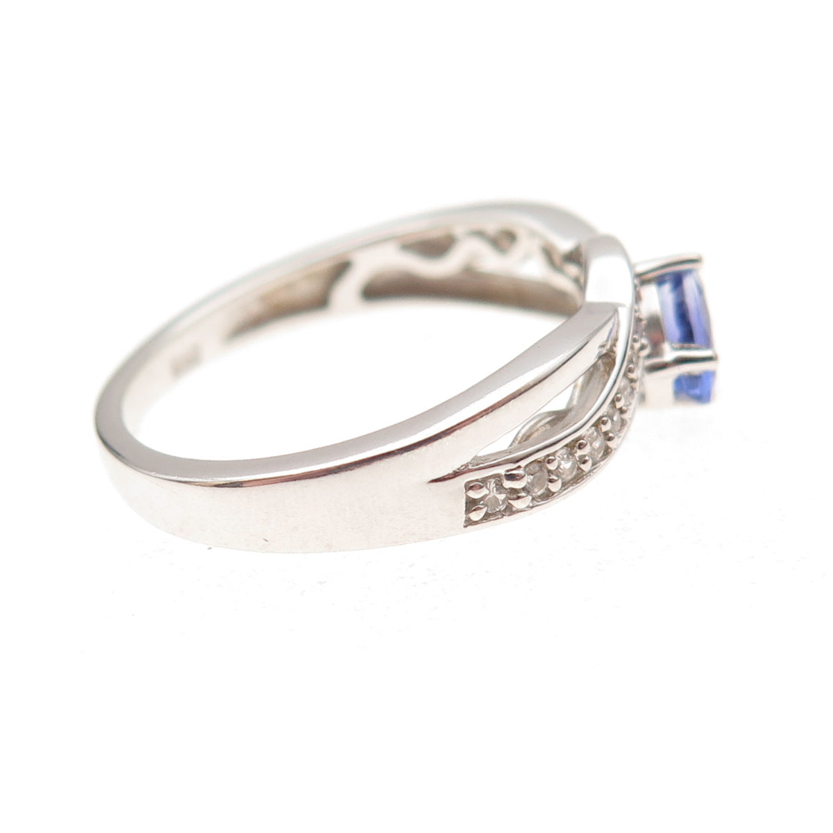 Chuck Clemency 925 Sterling Silver Real Tanzanite & White Topaz Ring Size 8.25