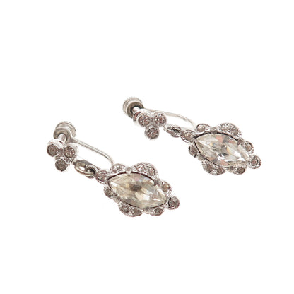 925 Sterling Silver Antique Art Deco Rhinestone Screw Back Dangle Earrings