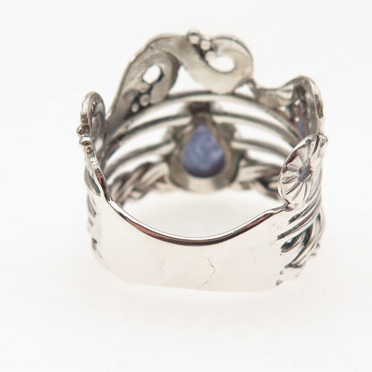 925 Sterling Silver Real Pear-Cut Tanzanite Oxidized Ring Size 8.25