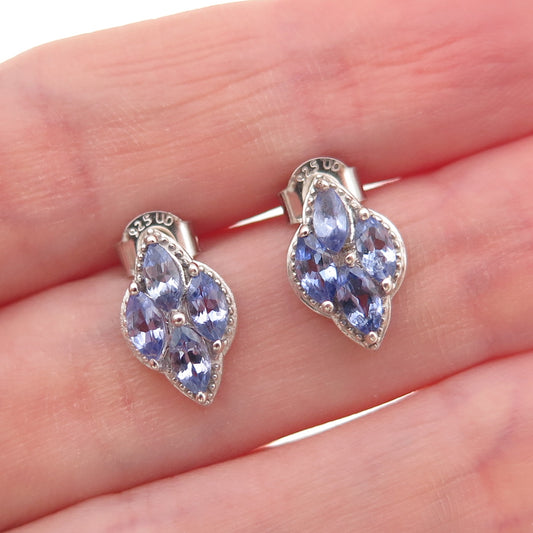 D'Joy 925 Sterling Silver Real Marquise-Cut Tanzanite Stud Earrings