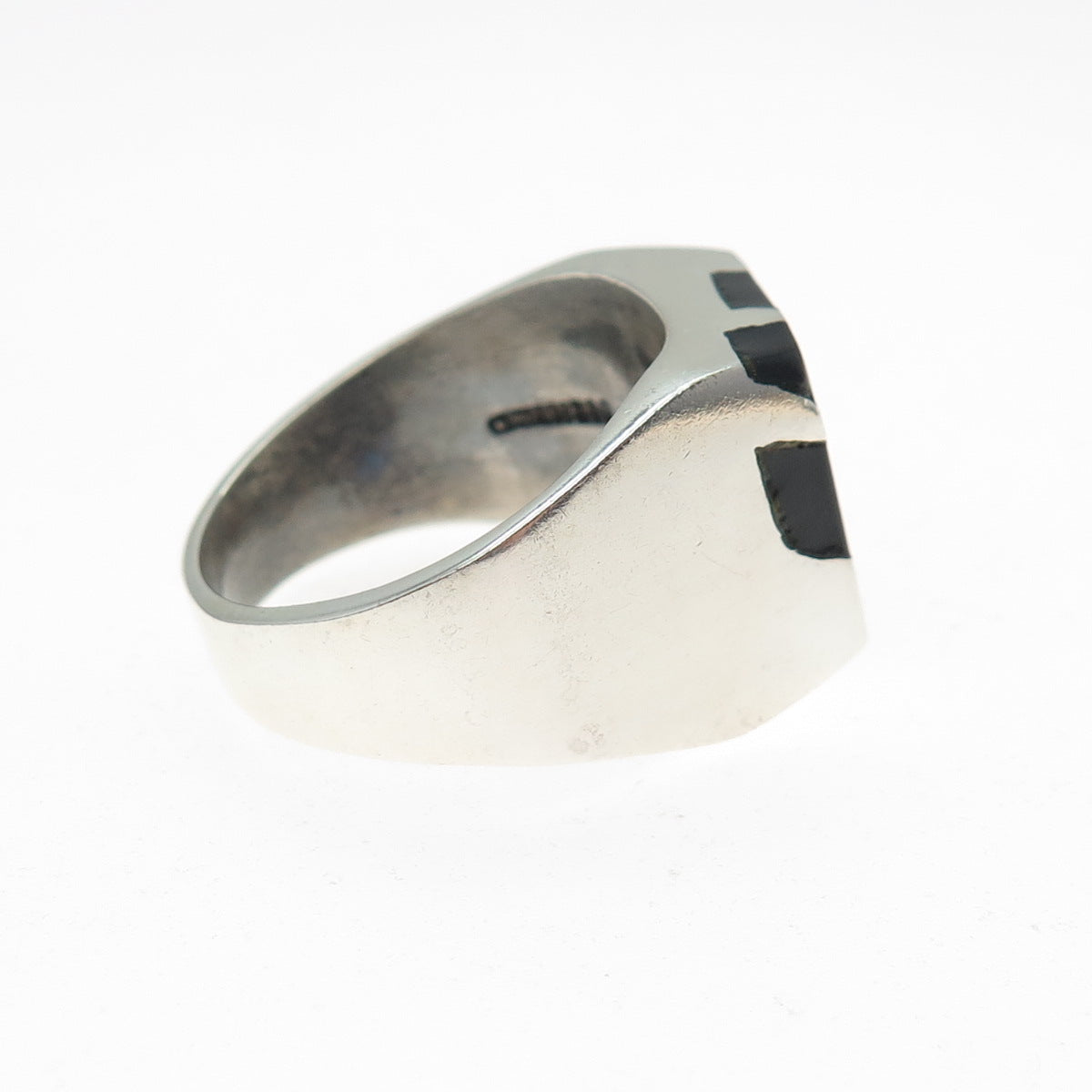 925 Sterling Silver Vintage Mexico Real Black Onyx Modernist Ring Size 11.75