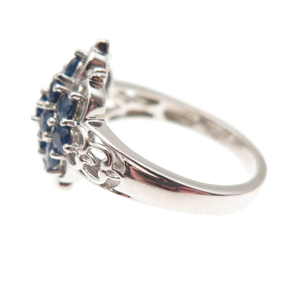 Chuck Clemency Sterling Silver Real Round-Cut Sapphire Cluster Ring Size 7.25