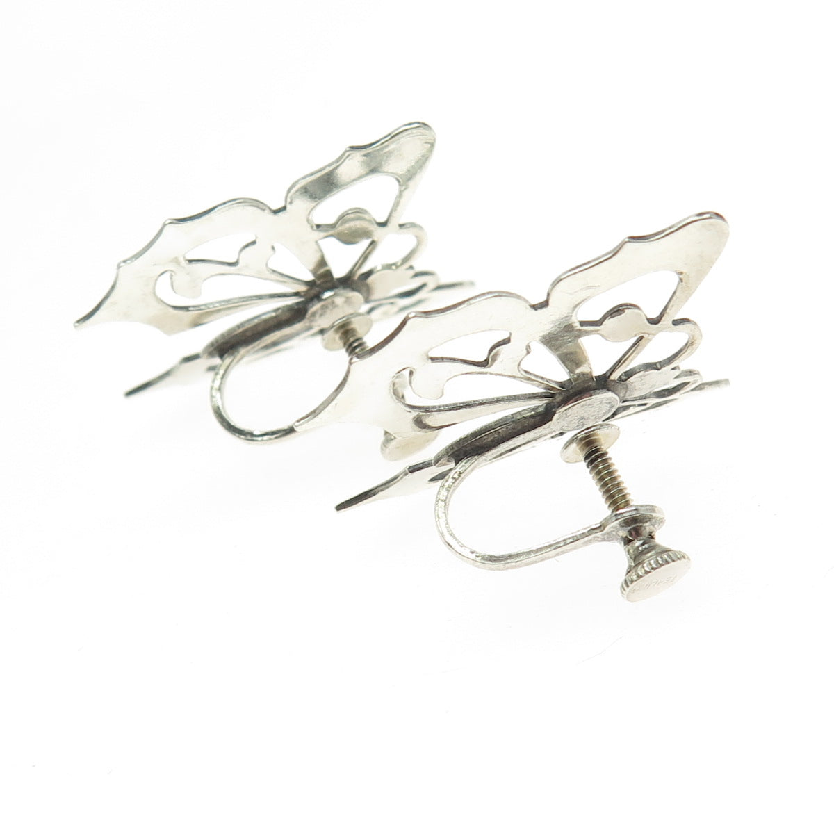 925 Sterling Silver Antique Art Deco Butterfly Screw Back Earrings