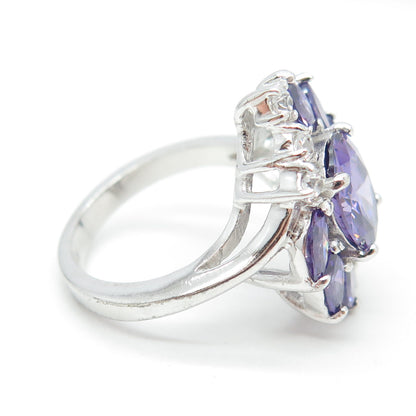 925 Sterling Silver Purple & White C Z Ring Size 7