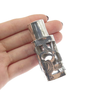 MZOI 925 Sterling Silver Vintage Mexico Glass Engraved Perfume Bottle