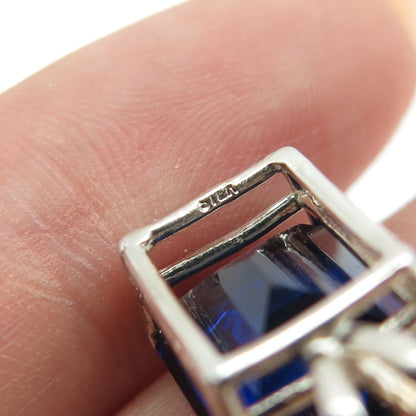 925 Sterling Silver Vintage Emerald-Cut Lab-Created Sapphire Pendant