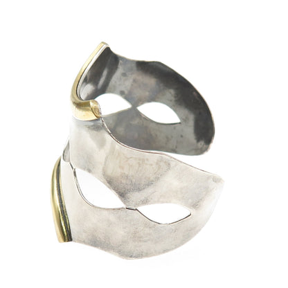 925 Sterling Silver 2-Tone Vintage Mexico Modernist Adjustable Bracelet 6.75"