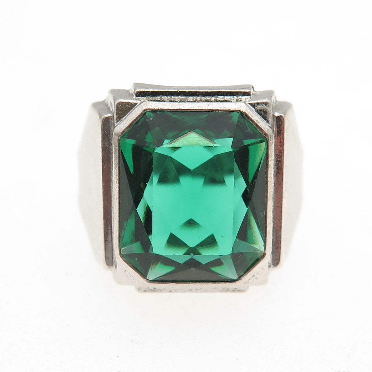 Clark & Coombs 925 Sterling Silver Antique Art Deco Green C Z Ring Size 6