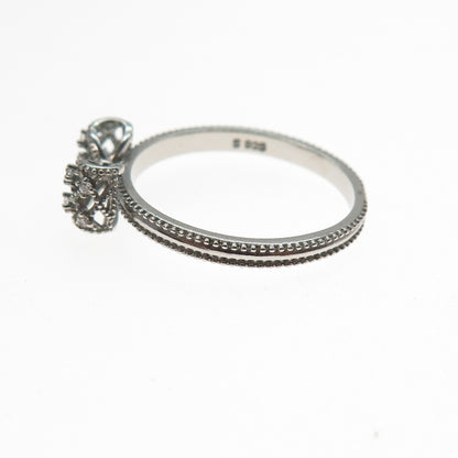 925 Sterling Silver Round-Cut C Z Bow Oxidized Ring Size 9.25